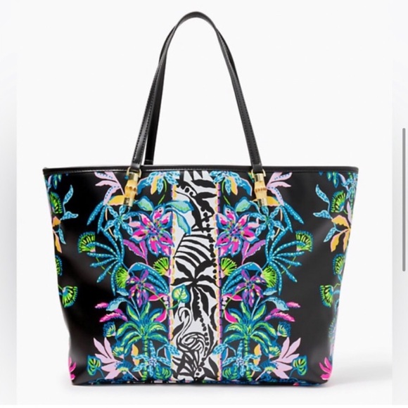NWT NIP Lilly Pulitzer Meena X large tote Onyx Paradise Glow - Picture 5 of 9